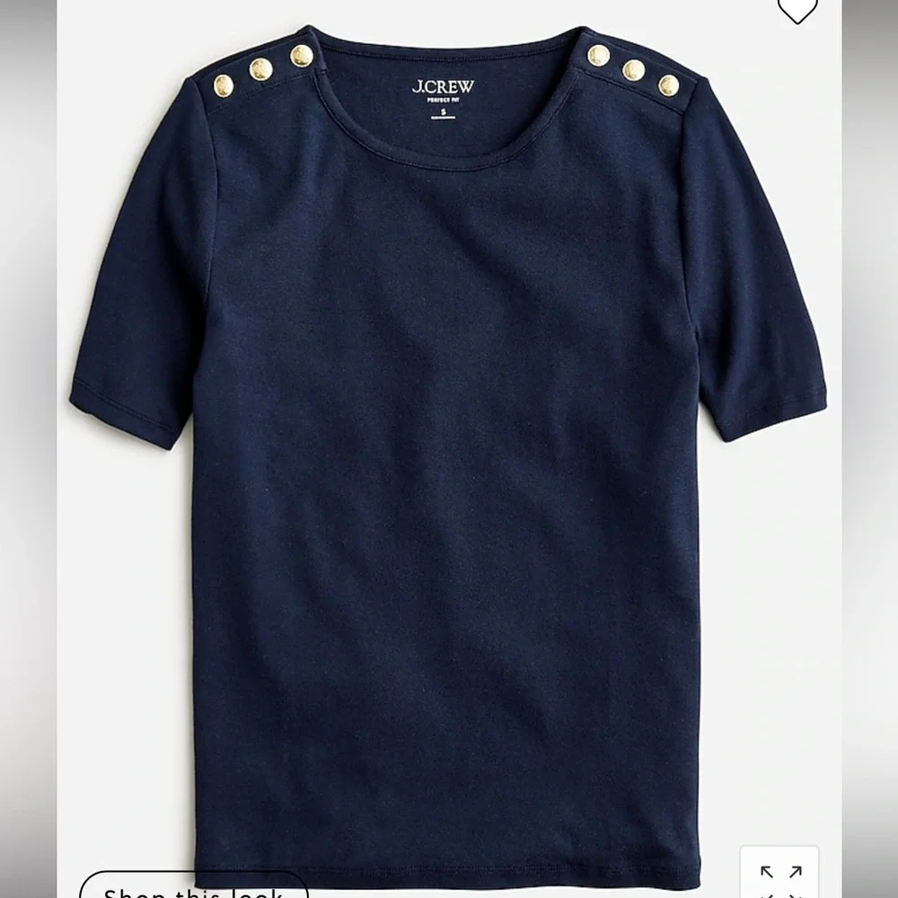 J. Crew Perfect-fit elbow-sleeve T-shirt with buttons, navy, size M - Picture 1 of 5